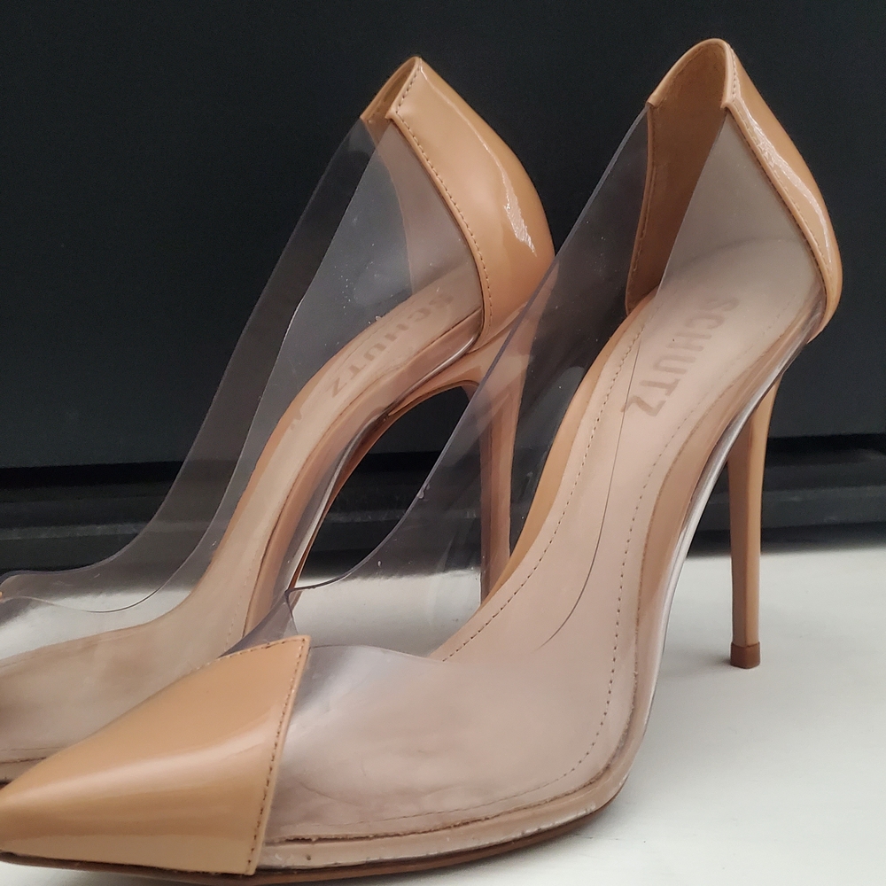SCHUTZ Tan Stiletto Heels with Pointed Toe